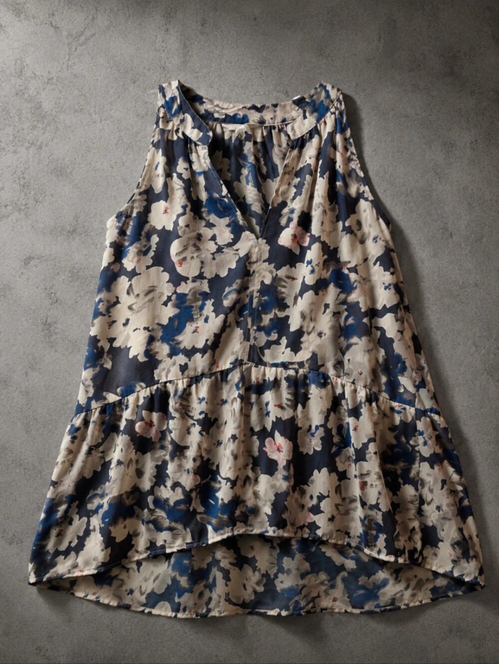 Sim & Sam MFloral Sleeveless Blouse Blue Cream High Low Tank Top Women's